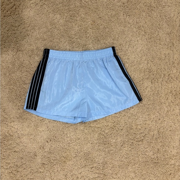 Pants - Sky Blue Women's Athletic Shorts with Black Stripes
